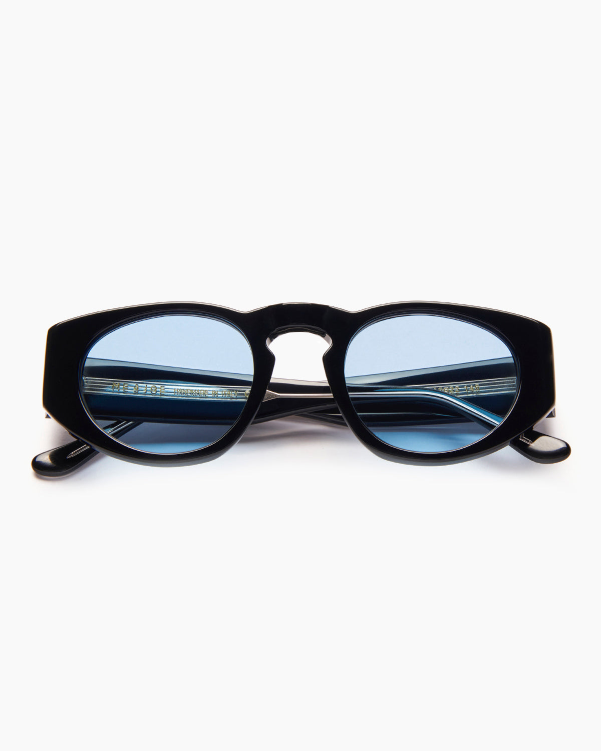 SUNGLASSES-WOMEN-MEN-UNISEX-ONASSIS-BLACK-STUDIO-BLUE-FRONT | BLACK CUSTOM LENSES-BLUE JEAN